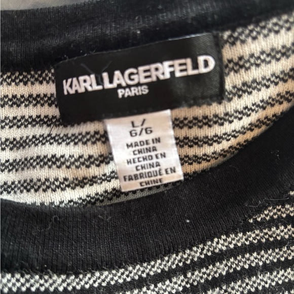 Karl Lagerfeld Black and Gray Patterned Embroidered Crewneck Sweater | Sz Large - Picture 6 of 6